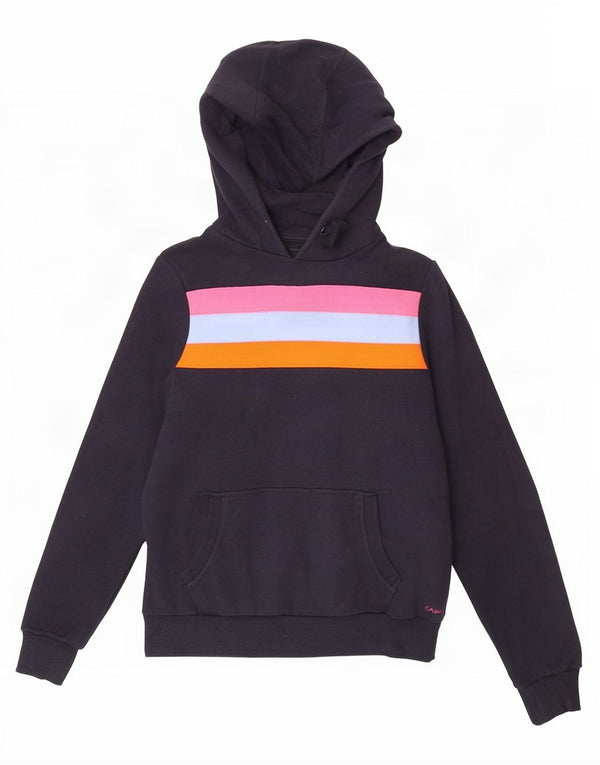 Crew Clothing Womens Hoodie Jumper UK 2 2XS Navy Blue Colourblock Cotton