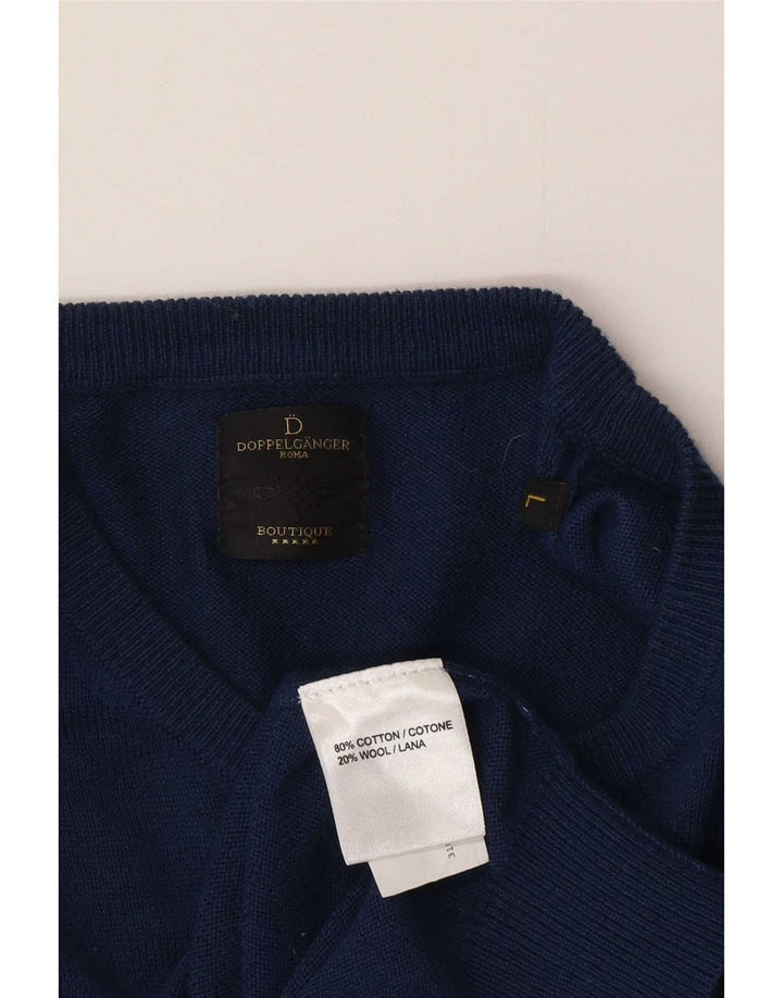 Vintage Mens Crew Neck Jumper Sweater Large Blue Cotton