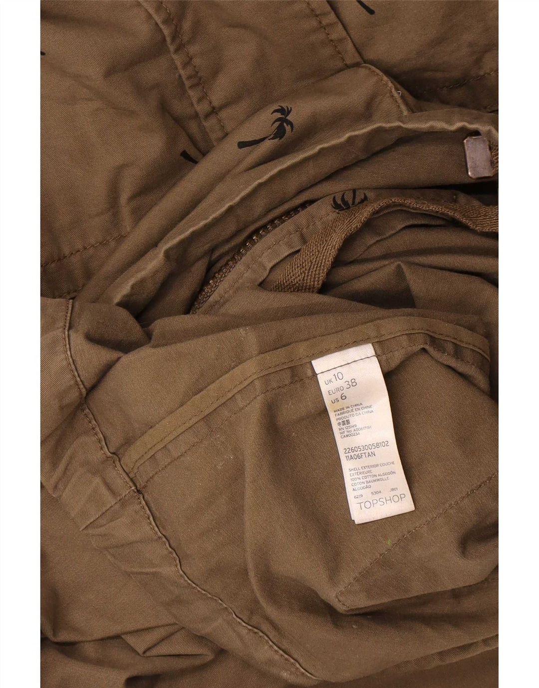 Topshop Womens Oversized Abstract Pattern Utility Jacket UK 10 Small Khaki