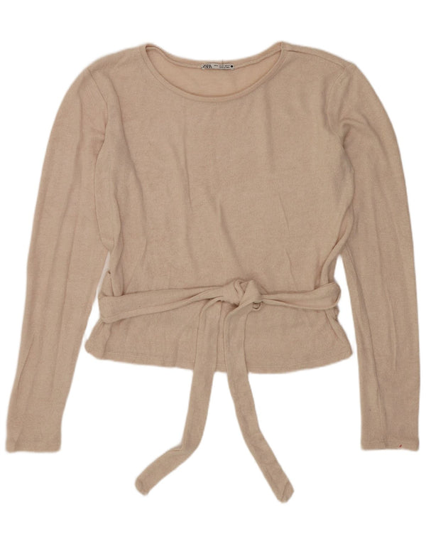 Zara Γυναικείο Crop Top Μακρυμάνικο UK 14 Medium Beige