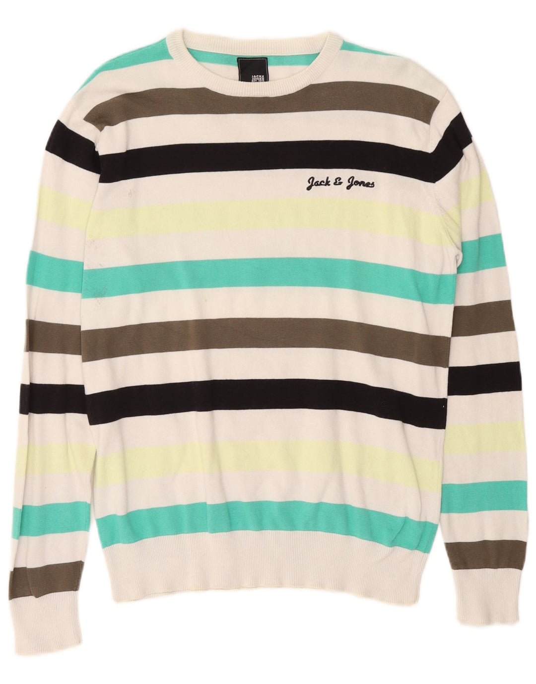 Jack & Jones Mens Crew Neck Jumper Sweater Large Multicoloured Striped
