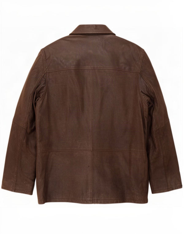 Zarro Mens Leather Windbreaker Coat IT 54 2XL Brown