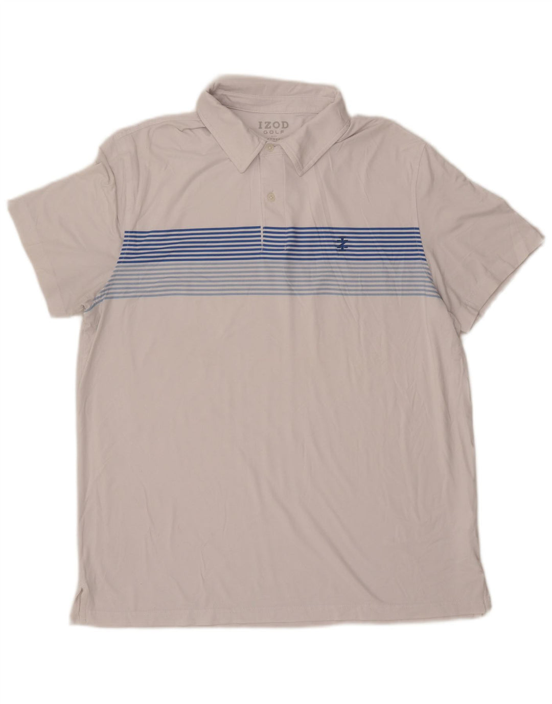 IZOD Mens Polo Shirt Large White Striped Polyester