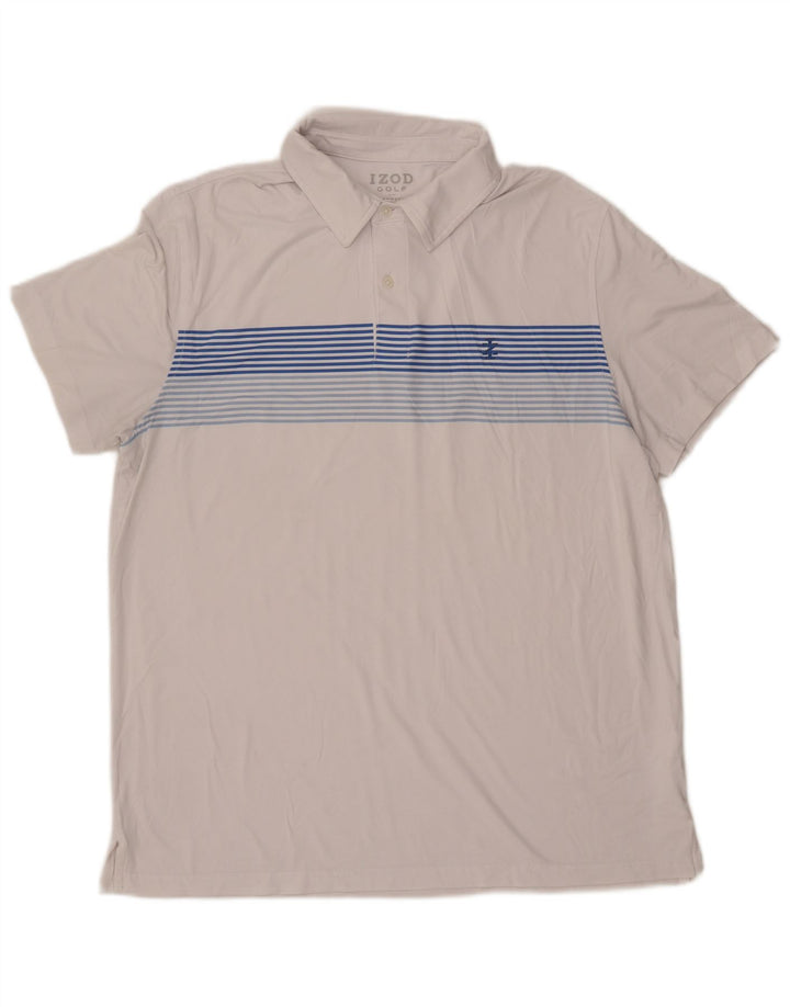 IZOD Mens Polo Shirt Large White Striped Polyester