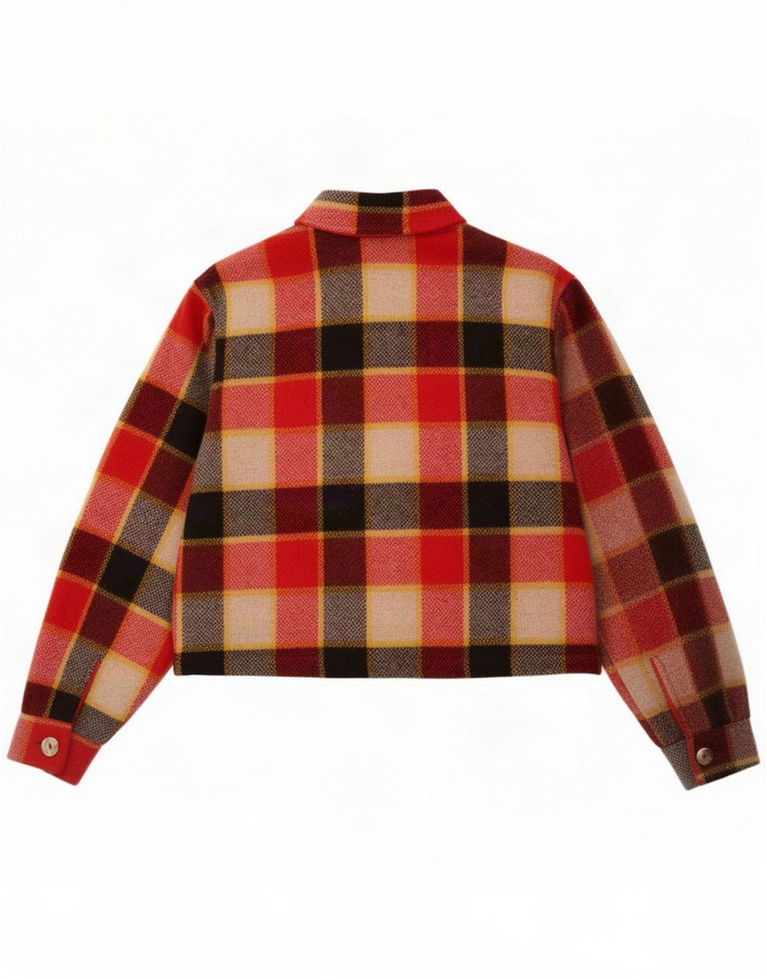 And Womens Flannel Crop Bomber Jacket IT 42 Medium Red Carid Wool