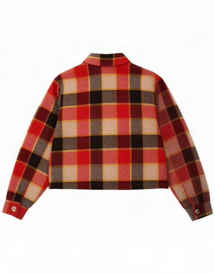 And Womens Flannel Crop Bomber Jacket IT 42 Medium Red Carid Wool