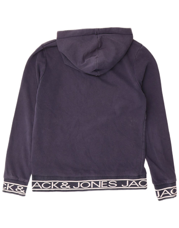 Jack & Jones Mens Graphic Hoodie Jumper Medium Navy Blue Cotton