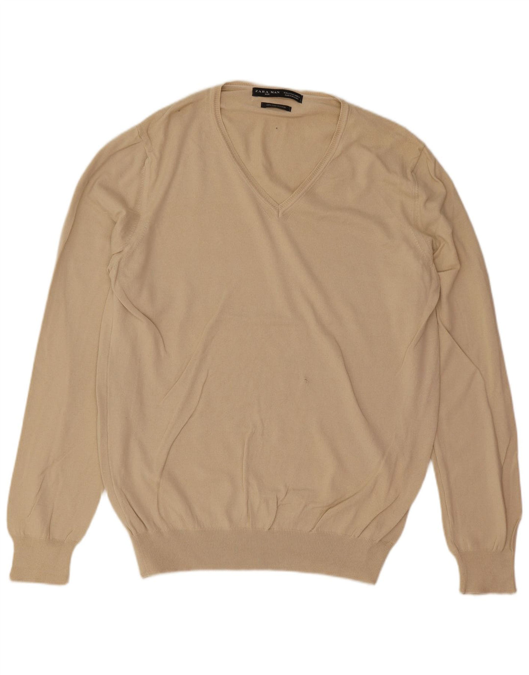 Maglione Zara da uomo con scollo a V grande in cotone beige