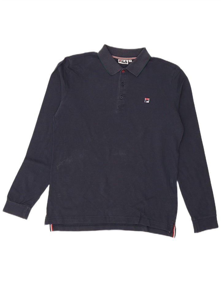 FILA Mens Long Sleeve Polo Shirt Medium Navy Blue Cotton