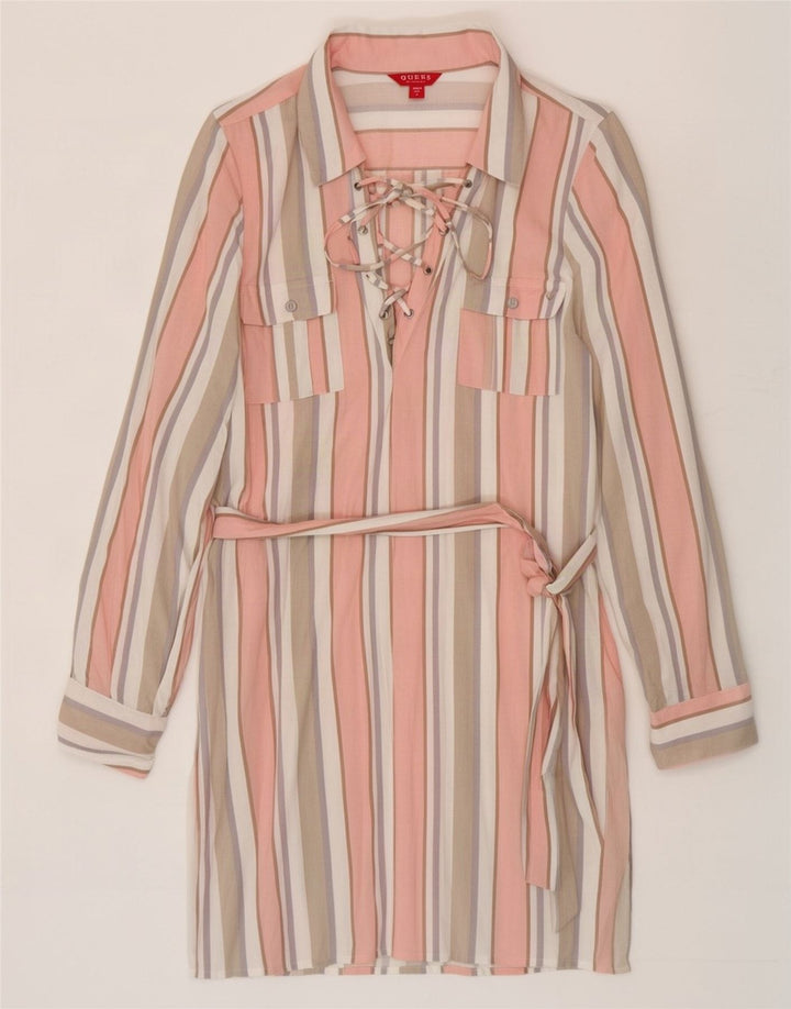 Guess Womens Shirt Dress UK 12 Medium Multicoloured Striped Rayon