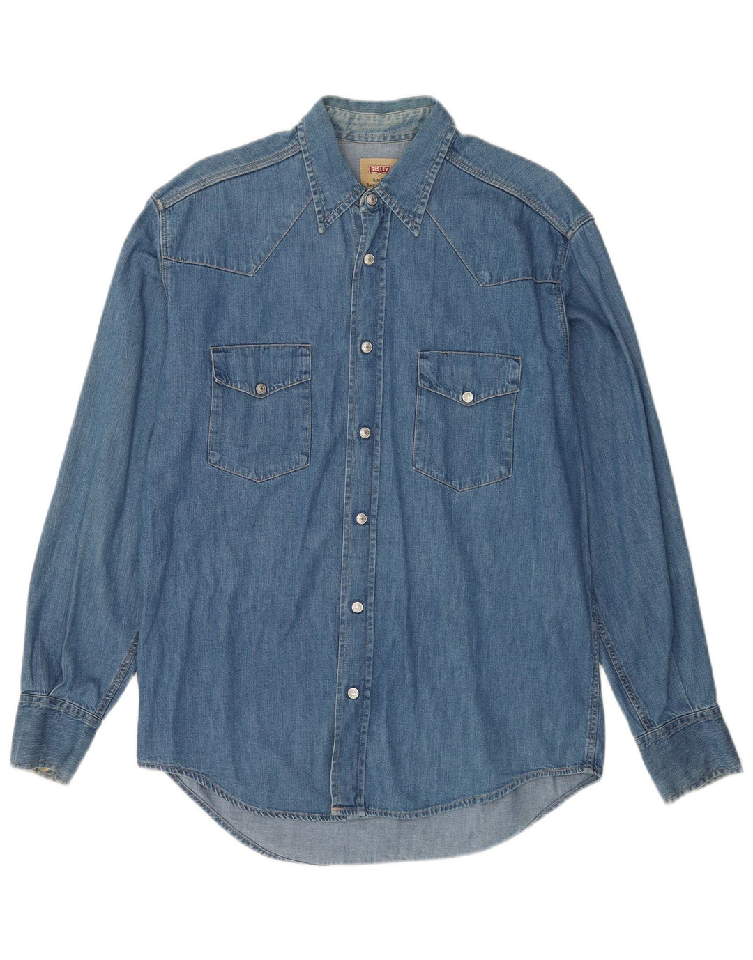 Sisley Mens Denim Shirt Medium Blue Cotton