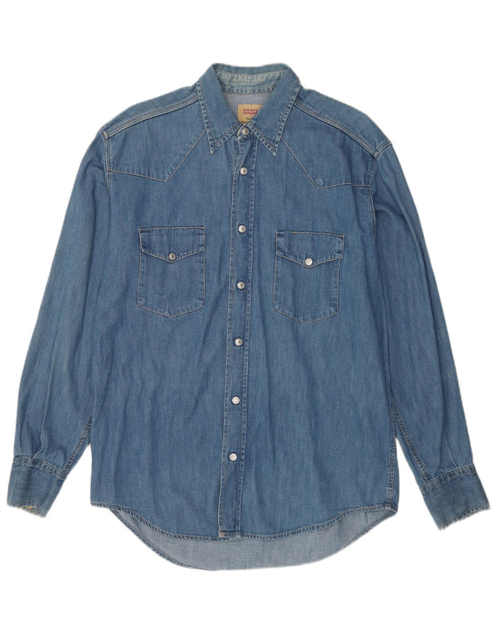 Sisley Mens Denim Shirt Medium Blue Cotton
