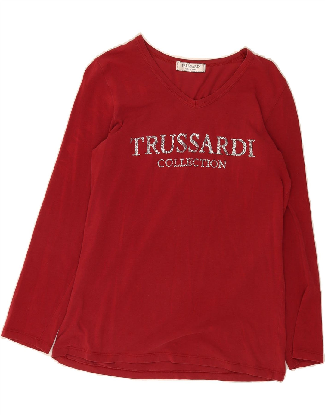 TRUSSARDI Womens Graphic Top Long Sleeve UK 12 Medium Burgundy Vintage Trussardi and Second-Hand Trussardi from Messina Hembry 