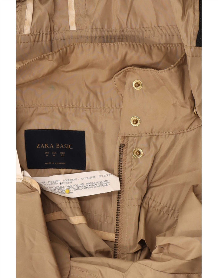 Zara Womens Hooded Rain Jacket UK 12 Medium Beige Polyester