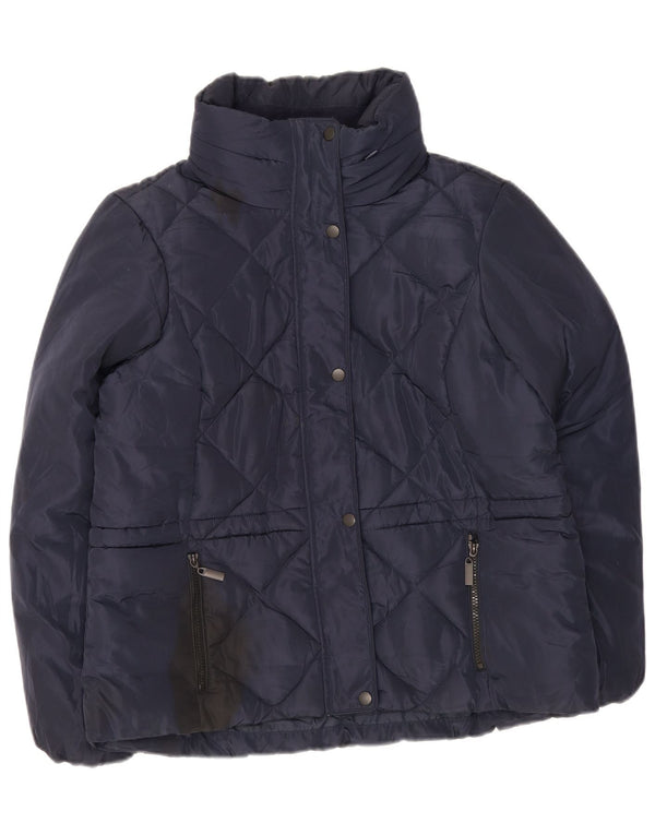 Marks & Spencer Womens Hooded Quilted Jacket UK 16 Large Navy Blue