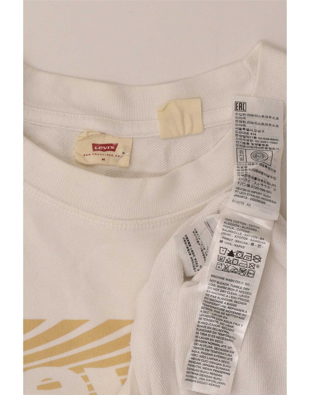 Levi's Donna Felpa oversize con grafica Maglione UK 14 Cotone bianco medio