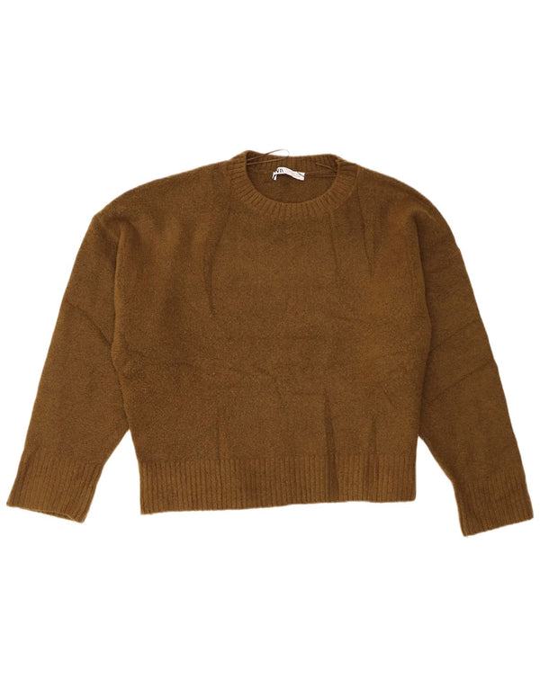 Zara Womens Oversized Crew Neck Jumper Sweater UK 16 Large Green Acrylic