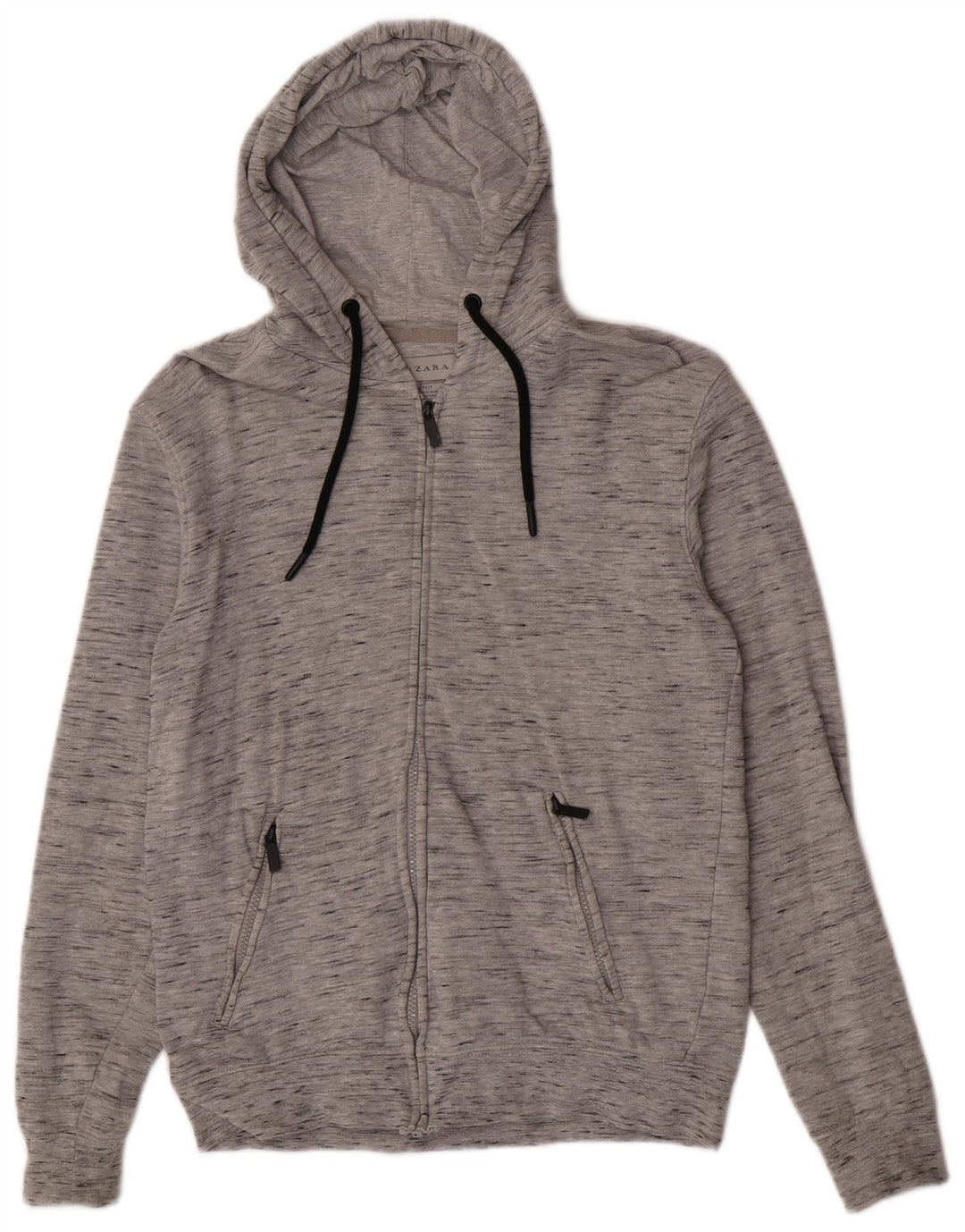 Zara Mens Zip Hoodie Sweater Medium Grey Flecked Cotton