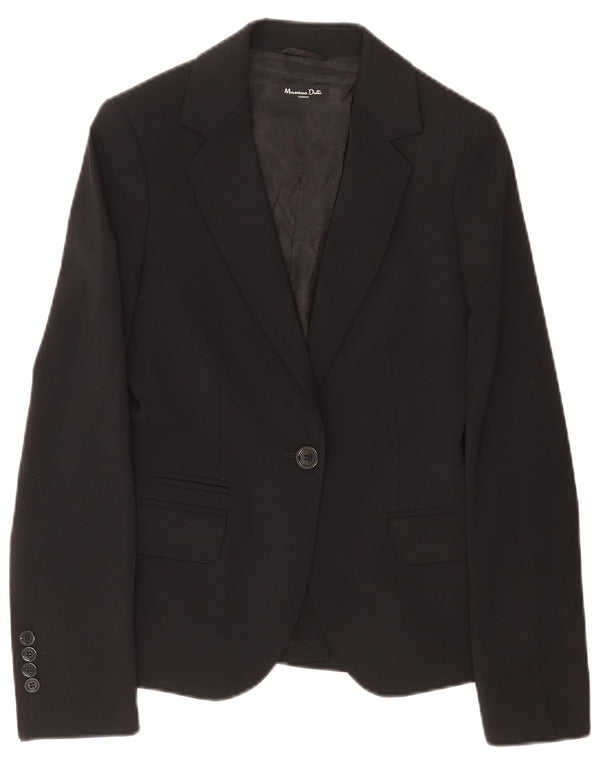 Massimo Dutti Damen-Blazerjacke mit 1 Knopf, EU 38, kleine schwarze Wolle