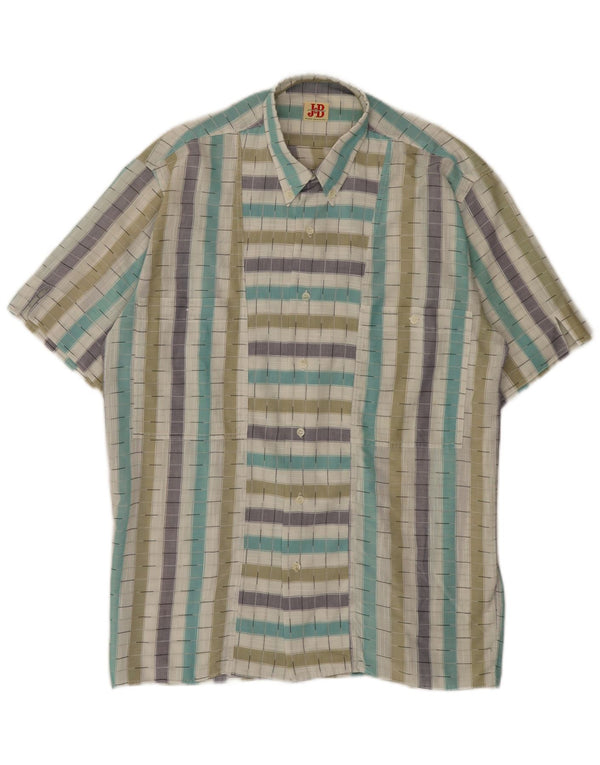 Vintage Mens Short Sleeve Shirt Medium Multicoloured Striped Cotton