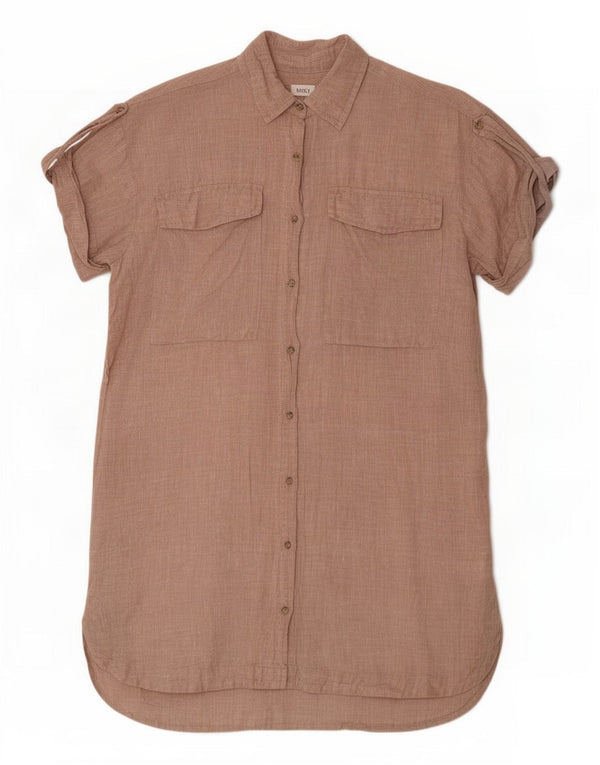 Dack's Womens Short Sleeve Oversized Shirt Dress UK 10 Small Brown Linen