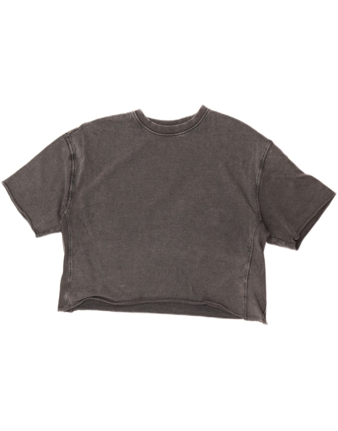 Zara Womens Crop T-Shirt Top UK 14 Medium Grey Cotton