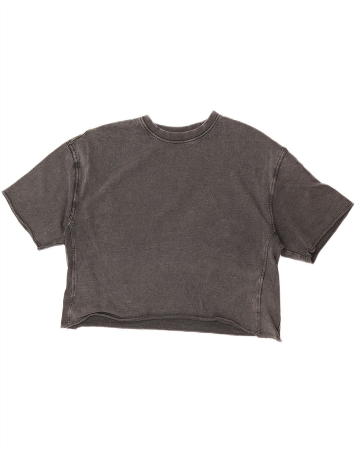 Zara Womens Crop T-Shirt Top UK 14 Medium Grey Cotton
