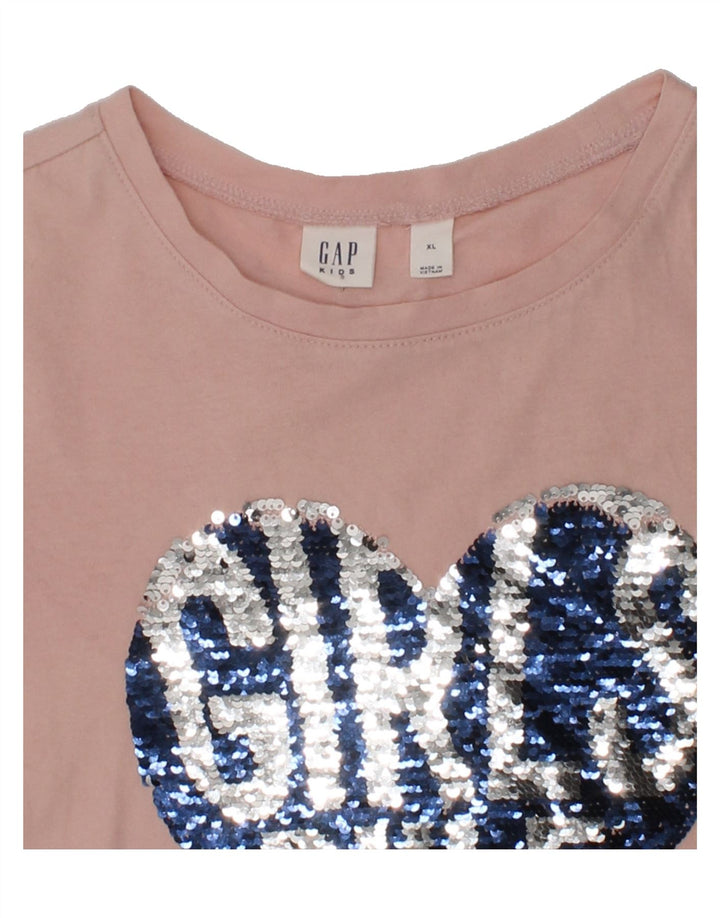 GAP Girls Graphic T-Shirt Top 7-8 Years XL Beige Geometric Cotton | Vintage Gap | Thrift | Second-Hand Gap | Used Clothing | Messina Hembry 