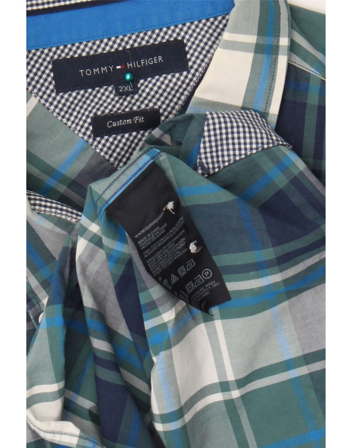 Tommy Hilfiger Mens Custom Fit Shirt 2XL Blue Check Cotton