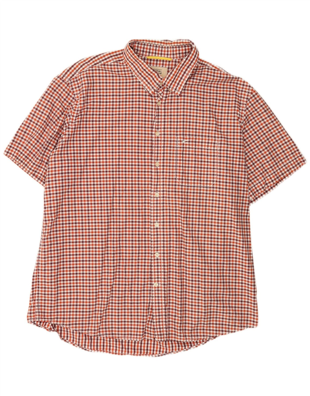 Camel Active Mens Short Sleeve Regular Fit Shirt 2XL Red Gingham Cotton