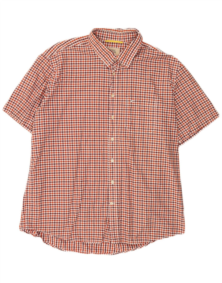 Camel Active Mens Short Sleeve Regular Fit Shirt 2XL Red Gingham Cotton