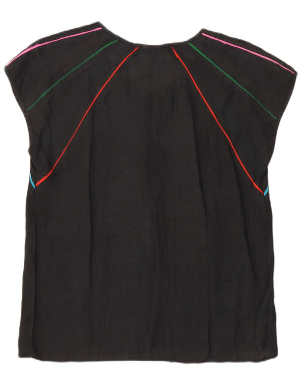 Vintage mujer camisa blusa IT 40 pequeño gris colorblock lino