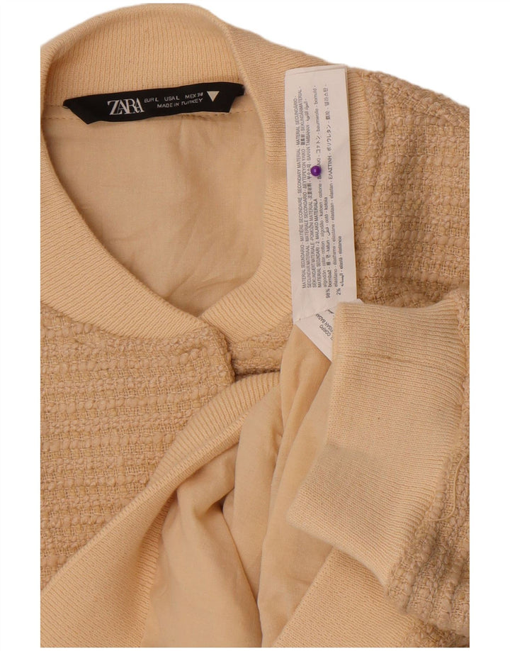 Zara Womens Bomber Jacket UK 16 Stor Beige Bomuld