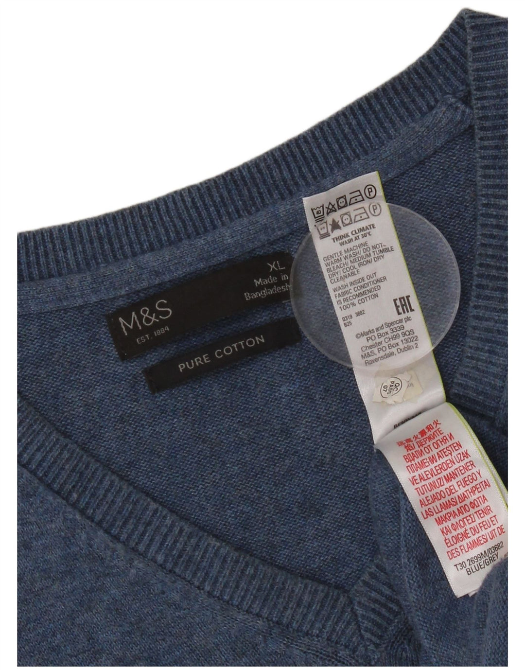Marks & Spencer Mens Vest Tank Top XL Blue Cotton
