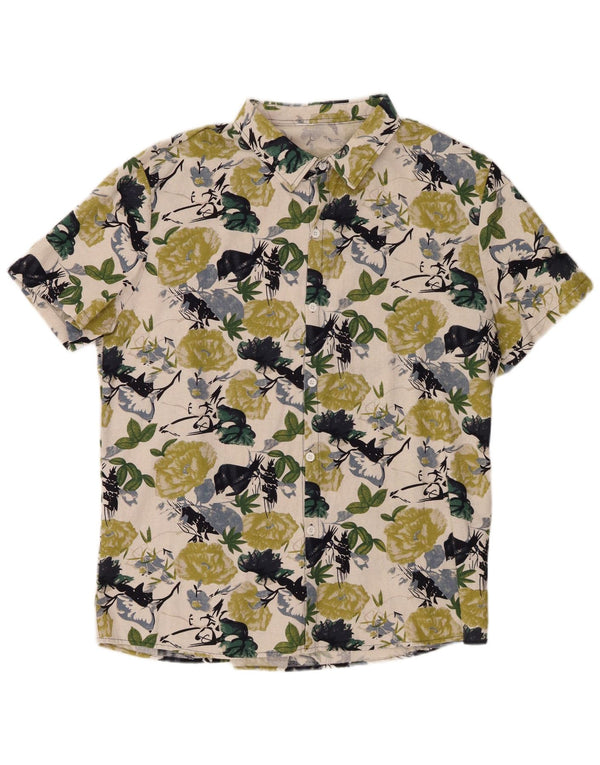 Shein Mens Short Sleeve Shirt 2XL Green Floral Cotton