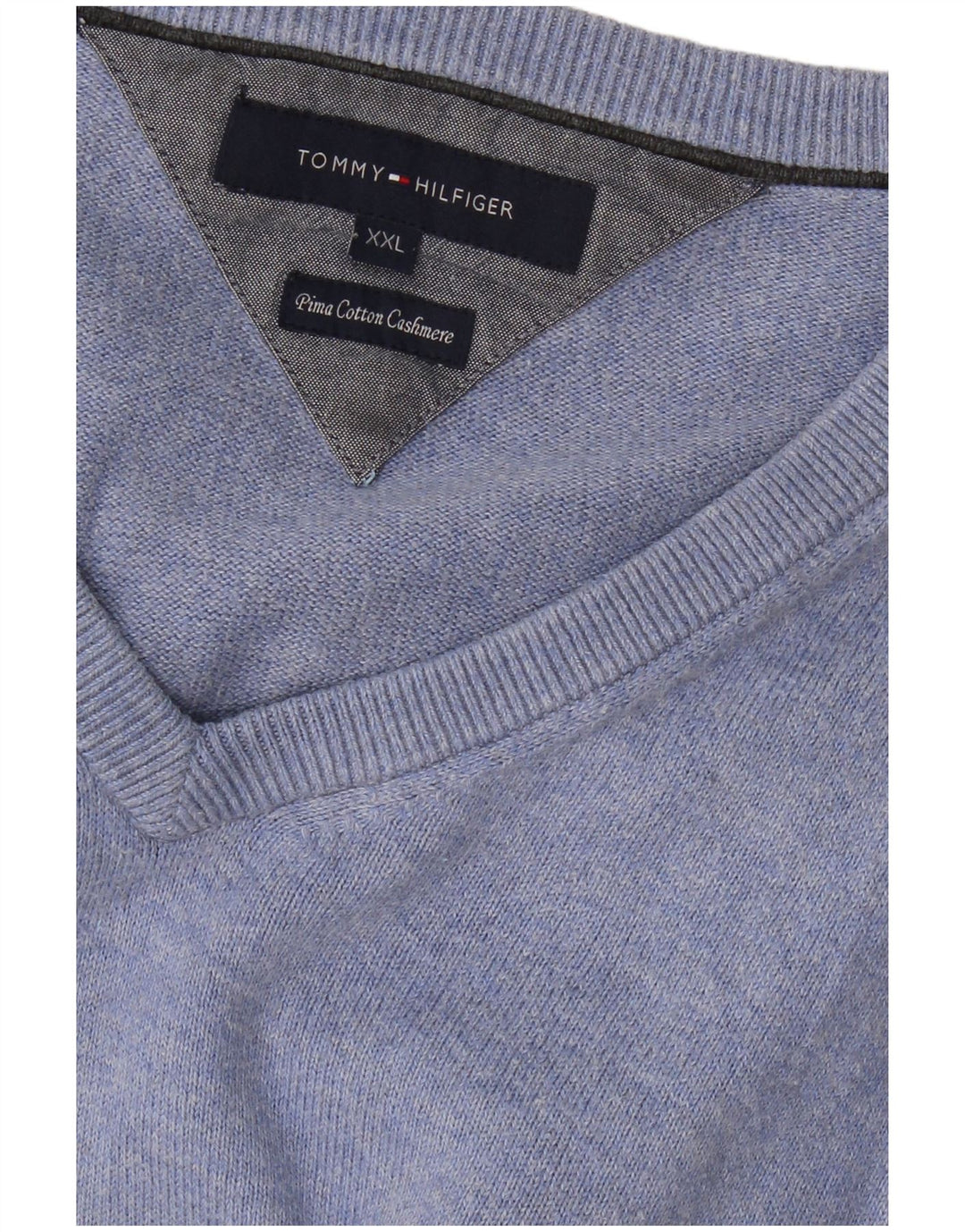 Suéter masculino TOMMY HILFIGER com decote em V 2XL algodão azul