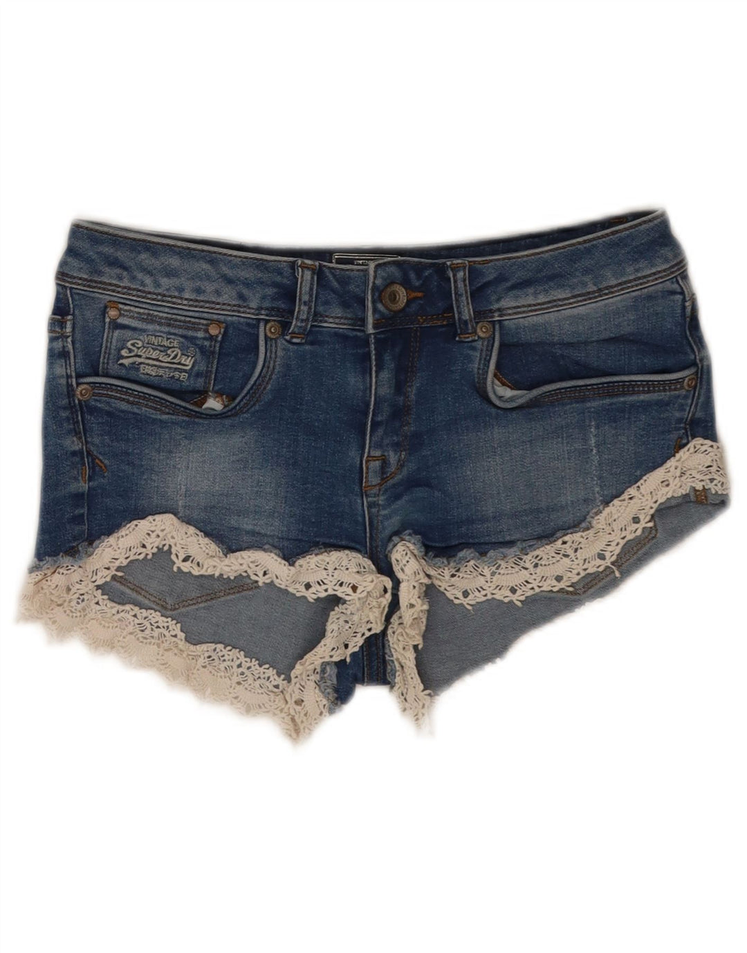 Superdry Womens Denim Hot Pants W26 Small Blue Cotton
