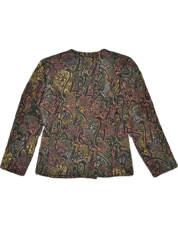 Giacca blazer da donna a 4 bottoni VINTAGE UK 10 piccolo floreale kaki