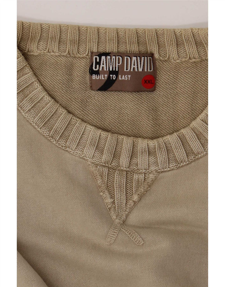 Camp David Herren-Pullover mit Rundhalsausschnitt, 2XL, beige Baumwolle