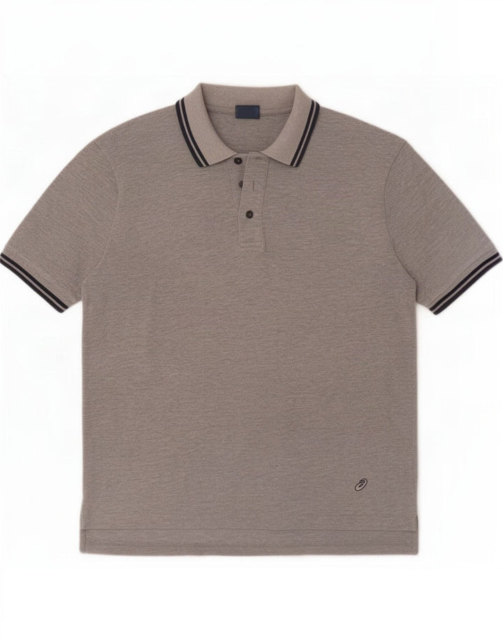 Polo da uomo Asics in cotone a righe grigio medio