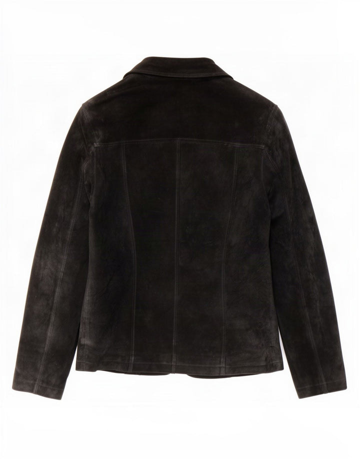 Vintage Womens 2 Button Suede Blazer Jacket UK 10 Small Black Leather