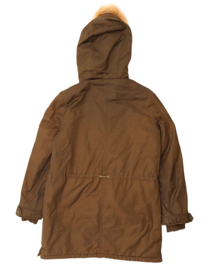 Zara Womens Trafaluc Hooded Parka Jacket UK 14 Medium Khaki Polyester