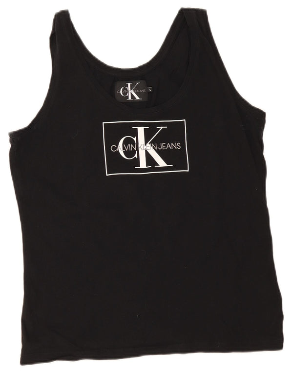 Calvin Klein Jeans Damen Crop Graphic Vest Top UK 14 Große schwarze Baumwolle