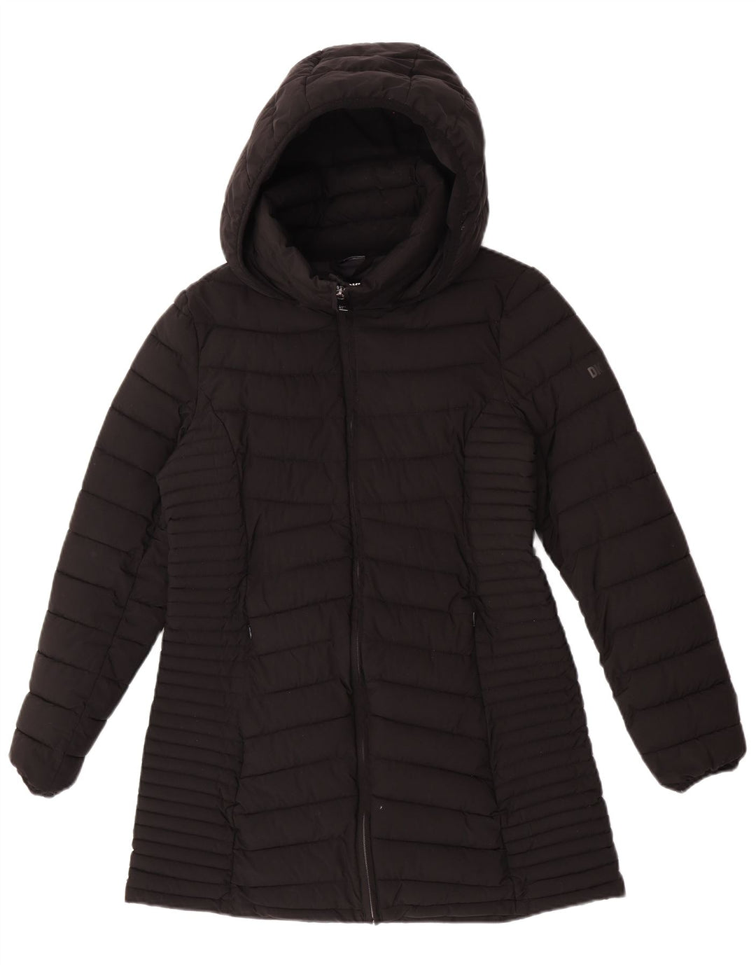 Dkny Manteau rembourré à capuche pour femme UK 12 Medium Noir Polyester