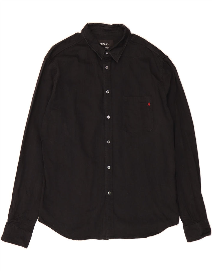 REPLAY Mens Shirt IT 56 2XL Black Cotton Vintage Replay and Second-Hand Replay from Messina Hembry 