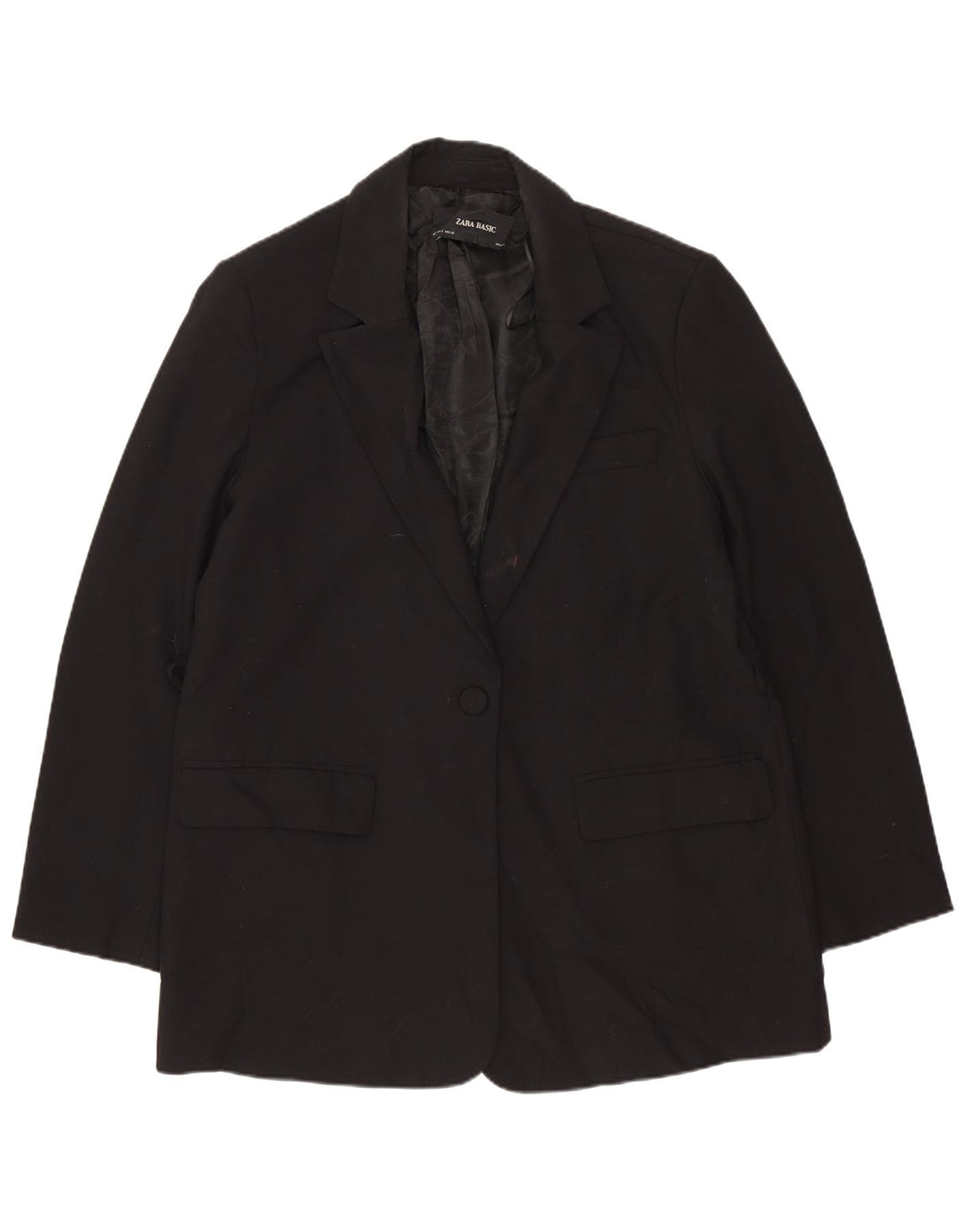 Zara Womens 1 Button Blazer Jacket UK 14 Medium Black Polyester