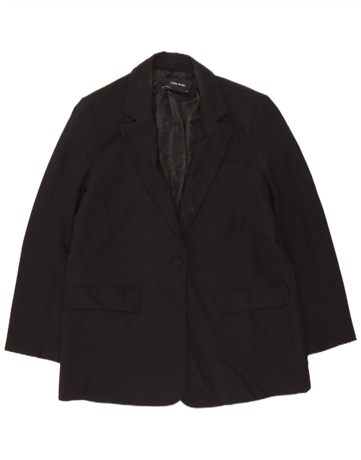 Zara Womens 1 Button Blazer Jacket UK 14 Medium Black Polyester