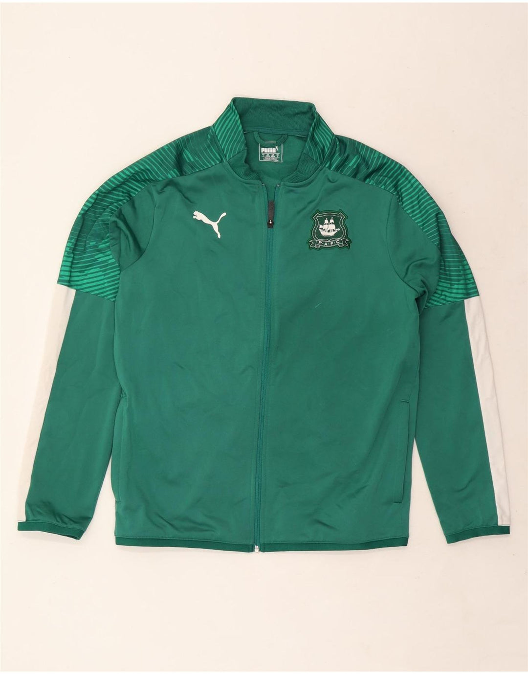 Puma Herren-Trainingsanzug-Top-Jacke, großes grünes Farbblock-Polyester