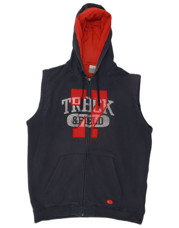 Nike Pull à capuche zippé sans manches pour homme en coton bleu marine Taille L