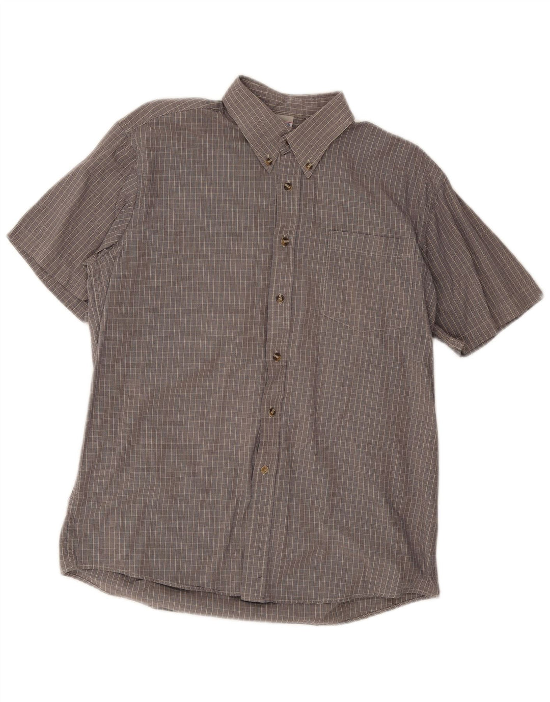 Brugi Mens Short Sleeve Shirt Size 41 Large Grey Check Cotton